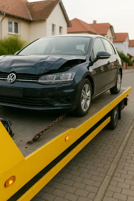 Ein defektes Auto wird beim Autoankauf in Ettlingen professionell abgeschleppt.